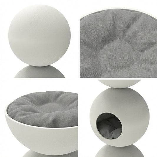 Modern Sculptural FRP Cat Tree | Matte White, Dual-Level Cat Condo with Sun Lounge & Hideaway