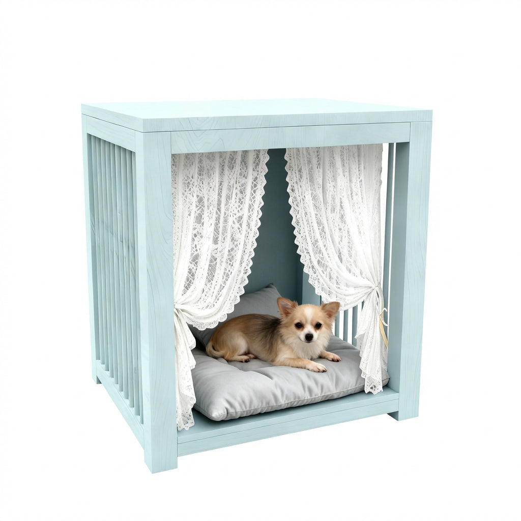 Modern Matte Blue Dog Crate Side Table