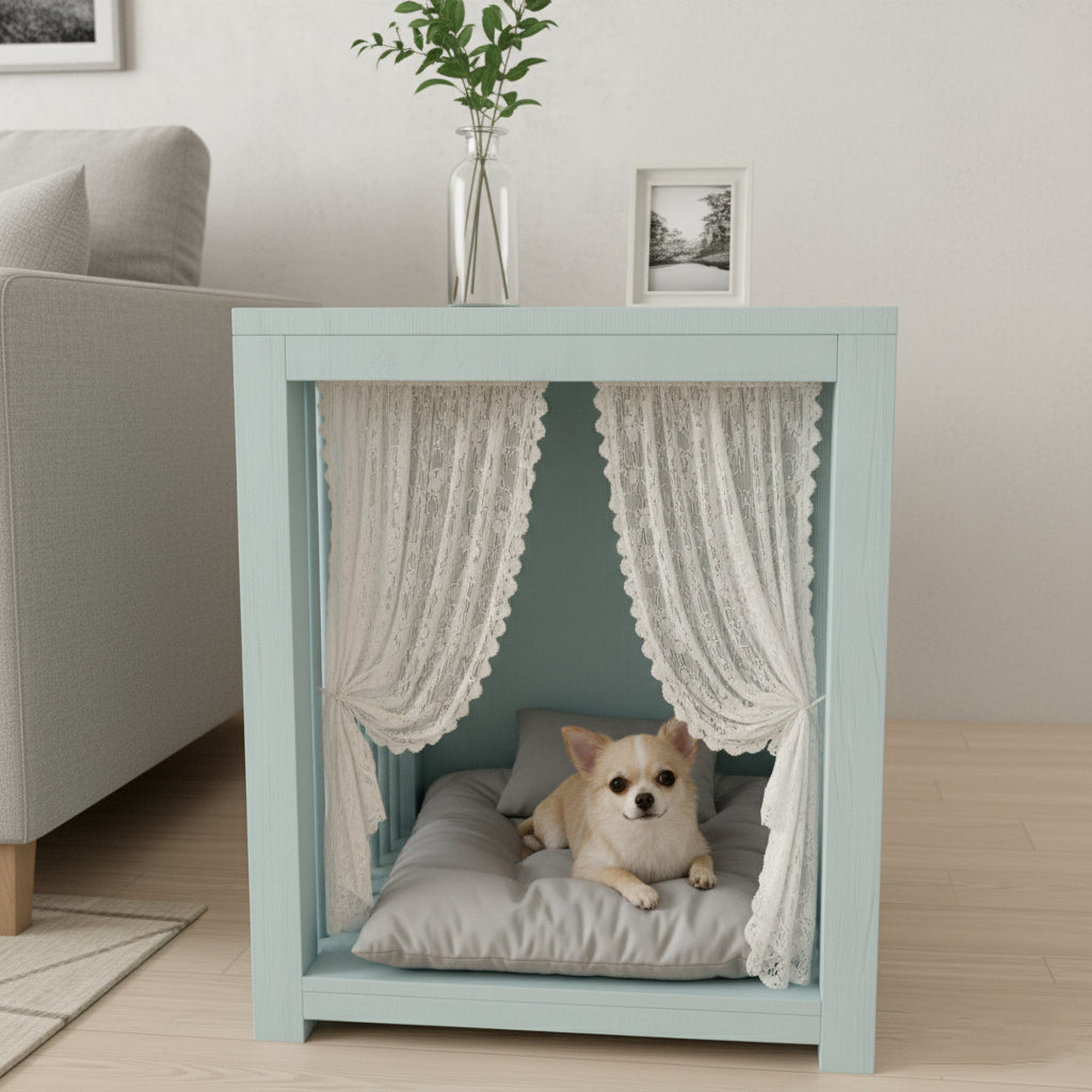 Modern Matte Blue Dog Crate Side Table