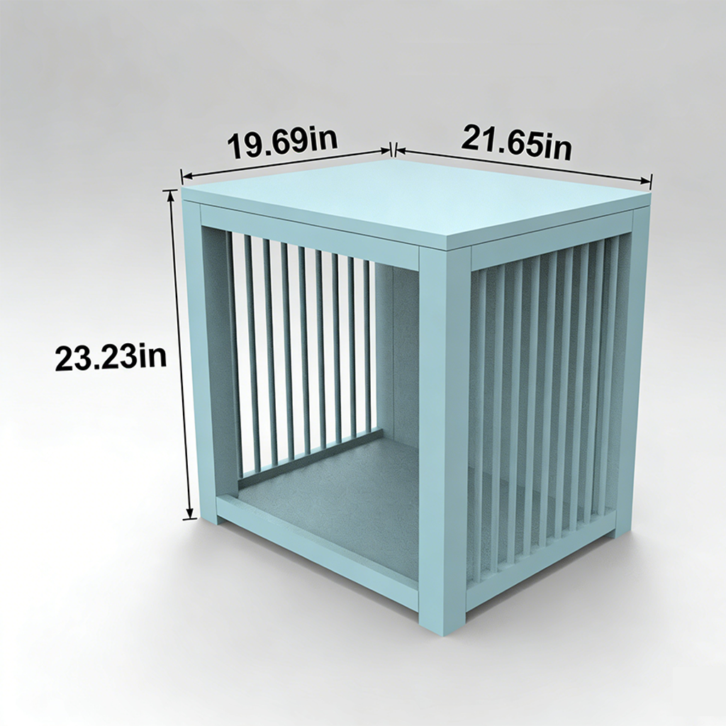 Modern Matte Blue Dog Crate Side Table