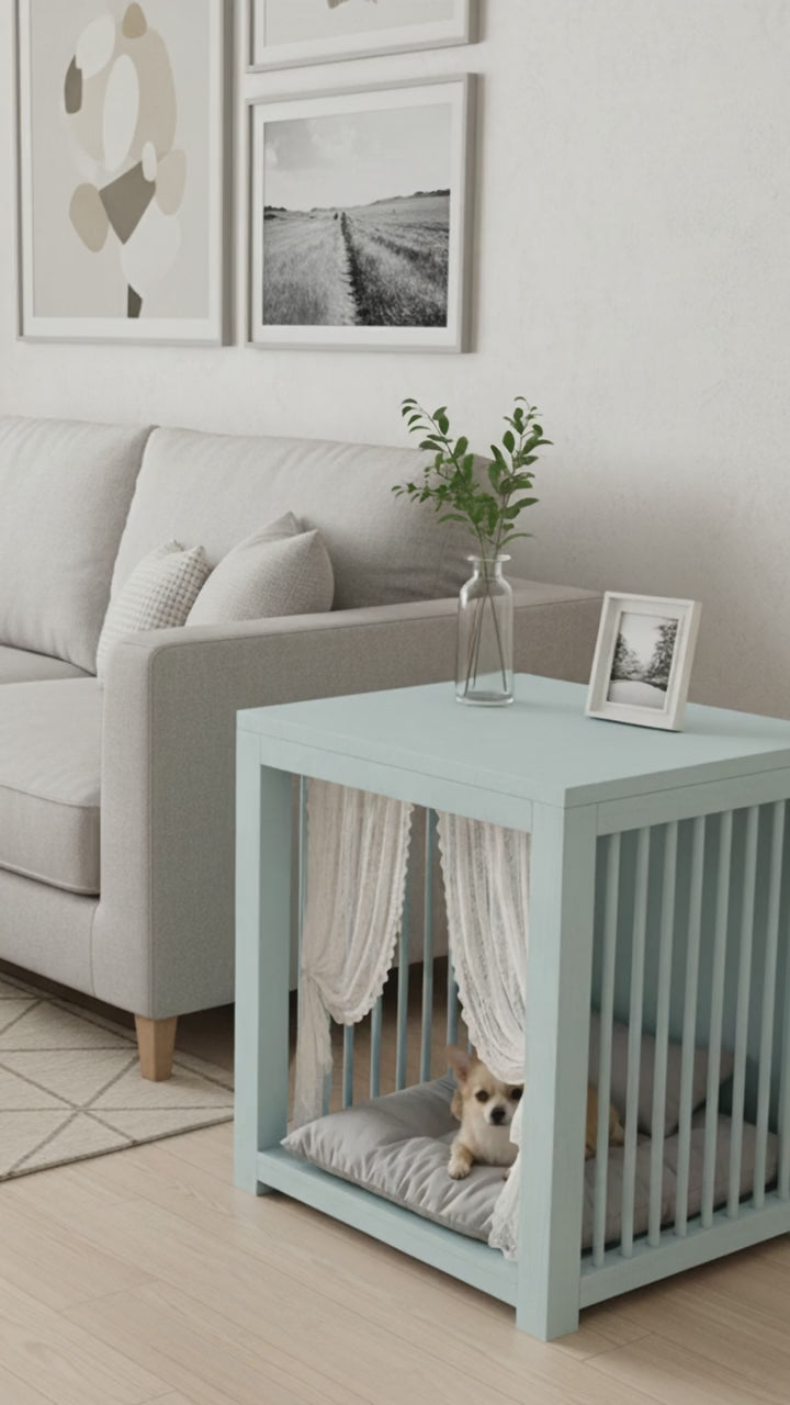 Modern Matte Blue Dog Crate Side Table